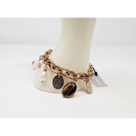 Chico's Charm Bracelet Gold Tone Chain Link Mixed Tone 8" New - Picture 3 of 7